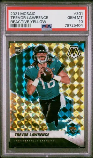 2021 Mosaic Trevor Lawrence Rookie Reactive Yellow Rookie PSA 10 front